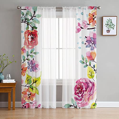 LUOWAN Halbtransparent Gardinen 2 Panel 35% Verdunkelungsvorhang Gesamtgröße 234x230 CM Weiß Farbe Blume Home Dekorative Vorhänge Für Küche Schlafzimmer Wohnzimmer Fenster Schlafzimmer Bauernhaus Deko von LUOWAN