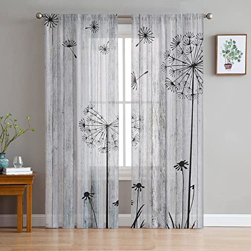 LUOWAN Halbtransparent Gardinen Rod Pocket 2 Panel 35% Verdunkelungsvorhang Gesamtgröße 183x160 cm Löwenzahn Bretter GrauWasserdicht Home Dekorative Vorhänge Für Küche Schlafzimmer Wohnzimmer Fenster von LUOWAN