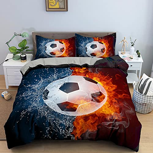 LUOWAN Home Textile 3 Reißverschluss Bettbezug Kissenbezug Druck 3D Bettlaken Double 220 x 240 cm Flamme Kunst Fußball Erwachsene Bett König Königin Voll Zwilling Heimtextilien von LUOWAN