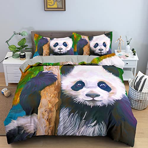 LUOWAN Single 150 x 210 cm Kunst Ölgemälde Tiere Panda 3 Reißverschluss Bettwäscheset für Zuhause Bettbezug Set Bettwäsche 3D Bettlaken Bettwäsche Set King Queen Twin von LUOWAN
