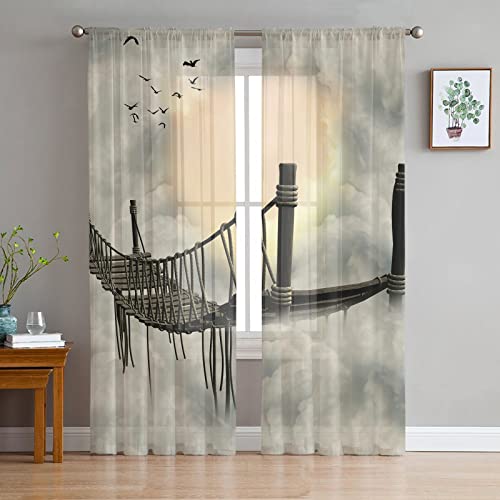 LUOWAN Stangentaschenvorhänge Horror Holzbrücke Wolken 234x138 cm Polyester 35% Verdunkelungsvorhänge Ösen Netzvorhänge Küche Schlafzimmer Wohnzimmer Kinderzimmer Bad von LUOWAN