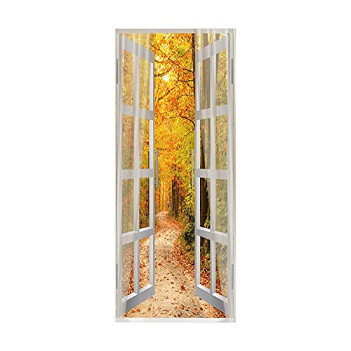 LUOWAN Türtapete Selbstklebend Türposter Fototapete Schlafzimmer Türfolie Poster - Französische Fenster Ahornwald Wald Landschaft - 80x200 CM Wasserdichtes Tür Poster Vinyl Entfernbar Mauer Aufkleber von LUOWAN