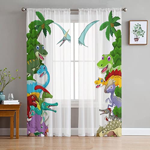 LUOWAN Voile Gardinen 2 Panel 35% Verdunkelungsvorhang Gesamtgröße 140x160 CM Einfach Cartoon Tier Dinosaurier Kinder Home Dekorative Vorhänge Für Küche Schlafzimmer Wohnzimmer Fenster Schlafzimmer Ba von LUOWAN