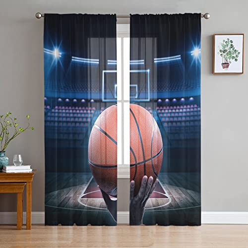 LUOWAN Voile Gardinen Rod Pocket 2 Panel 35% Verdunkelungsvorhang Gesamtgröße 183x160 cm Basketball Stadion Wasserdicht Home Dekorative Vorhänge Für Küche Schlafzimmer Wohnzimmer Fenster Schlafzimmer von LUOWAN