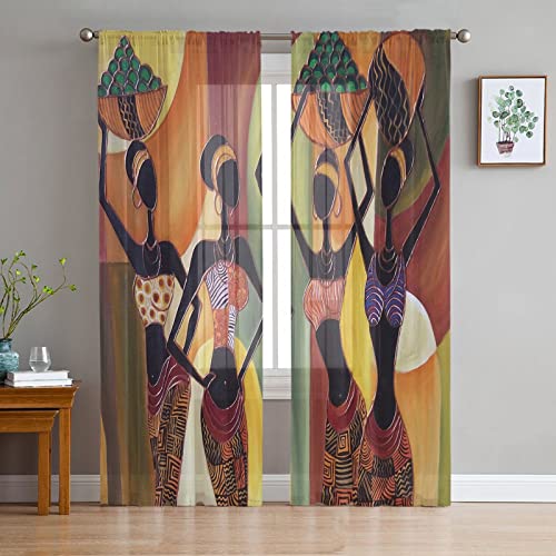 LUOWAN Voile Gardinen Rod Pocket 2 Panel 35% Verdunkelungsvorhang Gesamtgröße 200x214 CM Afrika Frau KunstWasserdicht Home Dekorative Vorhänge Für Küche Schlafzimmer Wohnzimmer Fenster Schlafzimmer Ba von LUOWAN