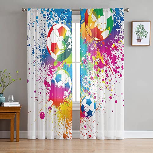 LUOWAN Voile Gardinen Wohnzimmer 2 Panel 35% Verdunkelungsvorhang Gesamtgröße 160x160 CM Farbe Ölgemälde Kunst Fußball Home Dekorative Vorhänge Für Küche Schlafzimmer Wohnzimmer Fenster Schlafzimmer B von LUOWAN