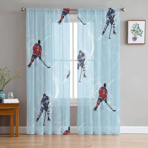 LUOWAN Voile Gardinenschals 2 Panel 35% Verdunkelungsvorhang Gesamtgröße 234x230 CM Blau Eishockey Home Dekorative Vorhänge Für Küche Schlafzimmer Wohnzimmer Fenster Schlafzimmer Bauernhaus Dekoration von LUOWAN