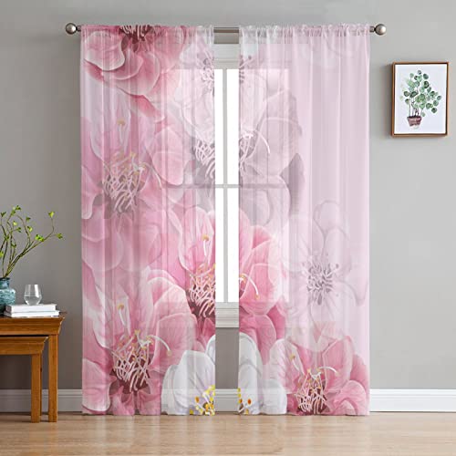 LUOWAN Voile Vorhang Stangentasche 2 Panel 35% Verdunkelungsvorhang Gesamtgröße 234x230 CM Rosa Blume PflanzeWasserdicht Home Dekorative Vorhänge Für Küche Schlafzimmer Wohnzimmer Fenster Schlafzimmer von LUOWAN