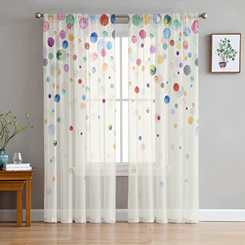 LUOWAN Voile Vorhang Stangentasche 2 Panel 35% Verdunkelungsvorhang Gesamtgröße 264x160 cm Bunt Punkte KunstWasserdicht Home Dekorative Vorhänge Für Küche Schlafzimmer Wohnzimmer Fenster Schlafzimmer von LUOWAN