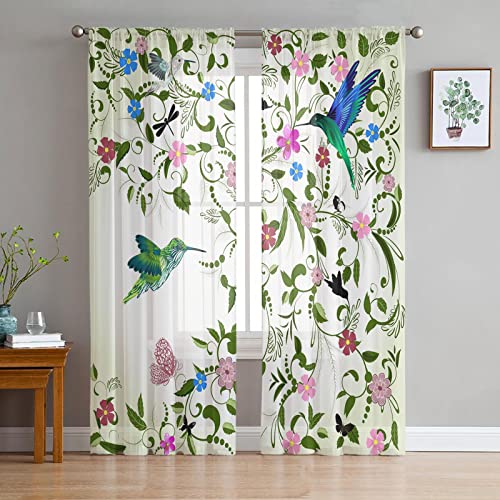 LUOWAN Wohnzimmer Schlafzimmer Kinderzimmer 2 Panel 35% Verdunkelungsvorhang Gesamtgröße 183x214 CM Grün Kolibri Blume Pflanze Home Dekorative Vorhänge Für Küche Schlafzimmer Wohnzimmer Fenster Schlaf von LUOWAN