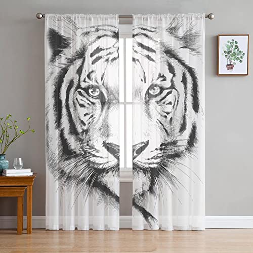 LUOWAN Wohnzimmer Schlafzimmer Kinderzimmer 2 Panel 35% Verdunkelungsvorhang Gesamtgröße 200x160 CM Weiß Grau Tiger Home Dekorative Vorhänge Für Küche Schlafzimmer Wohnzimmer Fenster Schlafzimmer Baue von LUOWAN