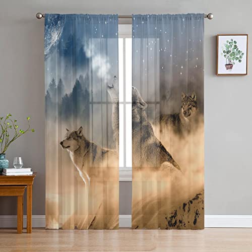 LUOWAN Wohnzimmer Schlafzimmer Kinderzimmer 2 Panel 35% Verdunkelungsvorhang Gesamtgröße 234x183 CM Blau Braun Tier Wolf Home Dekorative Vorhänge Für Küche Schlafzimmer Wohnzimmer Fenster Schlafzimmer von LUOWAN