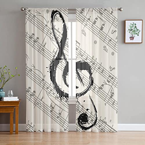 LUOWAN Wohnzimmer Schlafzimmer Kinderzimmer 2 Panel 35% Verdunkelungsvorhang Gesamtgröße 234x230 CM Schwarz Musik Symbol Kunst Home Dekorative Vorhänge Für Küche Schlafzimmer Wohnzimmer Fenster Schlaf von LUOWAN