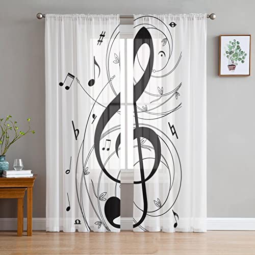 LUOWAN Wohnzimmer Schlafzimmer Kinderzimmer 2 Panel 35% Verdunkelungsvorhang Gesamtgröße 234x230 CM Schwarz Weiß Musik Noten Home Dekorative Vorhänge Für Küche Schlafzimmer Wohnzimmer Fenster Schlafzi von LUOWAN