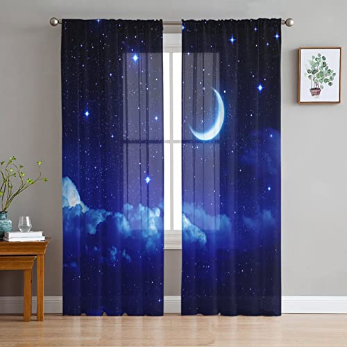 LUOWAN Wohnzimmer Vorhang Rod Pocket 2 Panel 35% Verdunkelungsvorhang Gesamtgröße 234x230 CM Blau Mond WolkenWasserdicht Home Dekorative Vorhänge Für Küche Schlafzimmer Wohnzimmer Fenster Schlafzimmer von LUOWAN