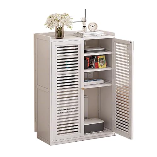 Bambus-Akzent-Bodenschrank, Router-Regal, Organizer mit 2 Türen für Das Wohnzimmer, Kann Zum Abdecken Von Elektrokästen und Zum Platzieren Von Ungenutzten Gegenständen Verwendet Werden(White) von LUOWEIYA