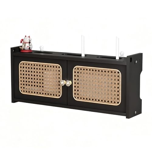 LUOWEIYA Aufbewahrungsbox für WLAN-Router Aus Holz, Schrank Zum Verstecken Von Router und Modem, WLAN-Box, Unsichtbare Aufbewahrung, Mehrschichtige Regale für Zuhause und Büro(Black) von LUOWEIYA