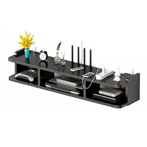 LUOWEIYA Aufbewahrungsbox für WLAN-Router-Modem, Projektorregal Aus Massivholz, Unsichtbare Aufbewahrungsregale mit Mehreren Schichten, Heimdekorbox für Router für Zuhause(Black) von LUOWEIYA
