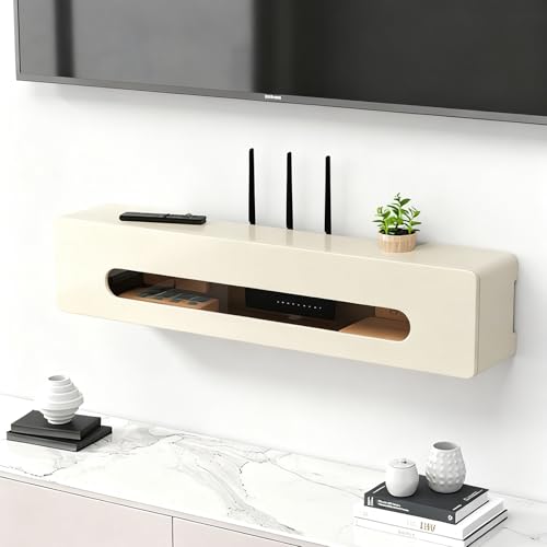 LUOWEIYA Desktop-Aufbewahrungsschrank, Netzwerk-TV-Set-Top-Box-Rack, WLAN-Router-Box Zur Wandmontage Zum Verstecken Von Router und Modem, für Das Wohnzimmerbüro(Off White) von LUOWEIYA