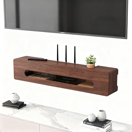 LUOWEIYA Desktop-Aufbewahrungsschrank, Netzwerk-TV-Set-Top-Box-Rack, WLAN-Router-Box Zur Wandmontage Zum Verstecken Von Router und Modem, für Das Wohnzimmerbüro(Walnut) von LUOWEIYA