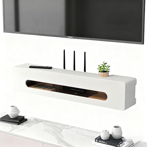 LUOWEIYA Desktop-Aufbewahrungsschrank, Netzwerk-TV-Set-Top-Box-Rack, WLAN-Router-Box Zur Wandmontage Zum Verstecken Von Router und Modem, für Das Wohnzimmerbüro(White) von LUOWEIYA