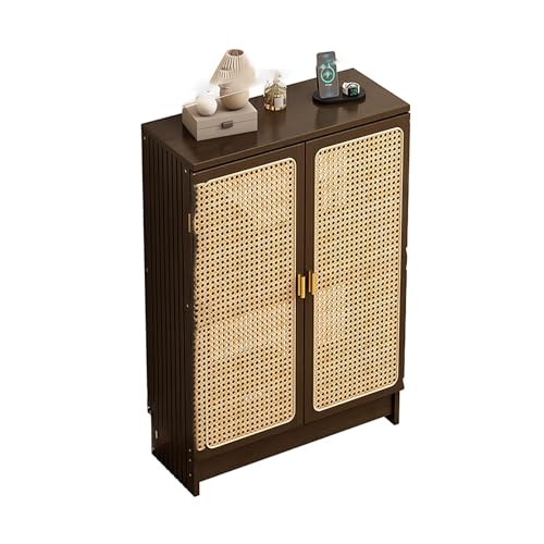 LUOWEIYA Rattan-WLAN-Router-Aufbewahrungsschrank, Multimedia-Versteckschrank mit Verstellbaren Regalen, Freistehender Bambus-Bodenschrank für Das Wohnzimmer(60cm) von LUOWEIYA