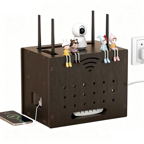LUOWEIYA Regalbox für WLAN-Router, Multifunktionaler Lagerschrank, Bodenstehende Router-Aufbewahrungsbox für Kabelmodems und Netzwerkgeräte(Brown) von LUOWEIYA
