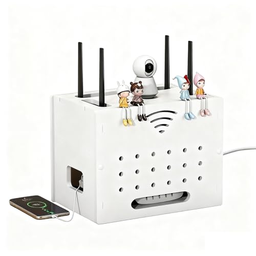 LUOWEIYA Regalbox für WLAN-Router, Multifunktionaler Lagerschrank, Bodenstehende Router-Aufbewahrungsbox für Kabelmodems und Netzwerkgeräte(White) von LUOWEIYA