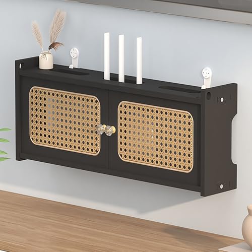 LUOWEIYA Router-Aufbewahrungsschrank, Router-Regal Aus Holz, An Der Wand Montierbare Dekorative Modem-Regal-Versteckabdeckung, Versteckregal für Heim-TV-Set-Top-Boxen(Black) von LUOWEIYA