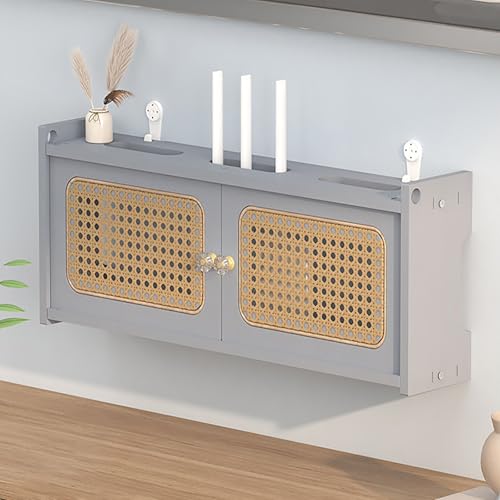 LUOWEIYA Router-Aufbewahrungsschrank, Router-Regal Aus Holz, An Der Wand Montierbare Dekorative Modem-Regal-Versteckabdeckung, Versteckregal für Heim-TV-Set-Top-Boxen(Gray) von LUOWEIYA