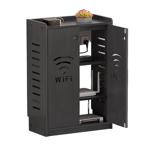 LUOWEIYA Router-WLAN-Schrank, Home-Media-Aufbewahrungsschrank, Bodenstehende Router-Aufbewahrungsbox mit 2 Türen, für Büro und Zuhause, Muss Zusammengebaut Werden(Black,80cm) von LUOWEIYA