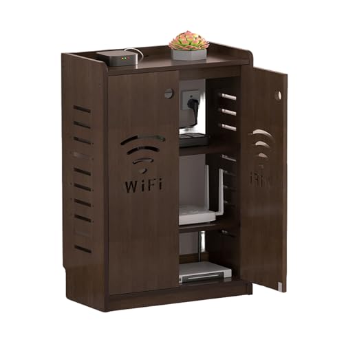 LUOWEIYA Router-WLAN-Schrank, Home-Media-Aufbewahrungsschrank, Bodenstehende Router-Aufbewahrungsbox mit 2 Türen, für Büro und Zuhause, Muss Zusammengebaut Werden(Brown,80cm) von LUOWEIYA