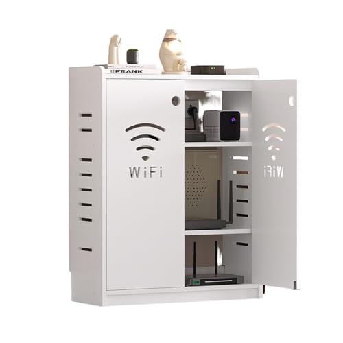 LUOWEIYA Router-WLAN-Schrank, Home-Media-Aufbewahrungsschrank, Bodenstehende Router-Aufbewahrungsbox mit 2 Türen, für Büro und Zuhause, Muss Zusammengebaut Werden(White,60cm) von LUOWEIYA