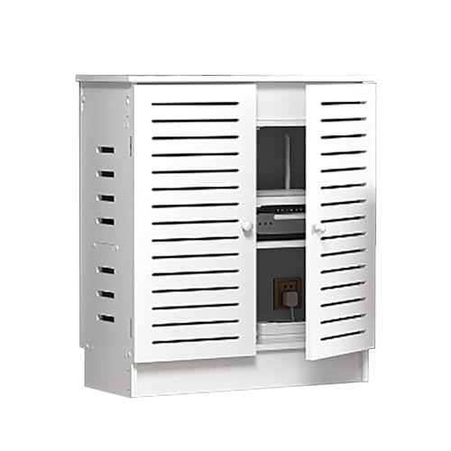 LUOWEIYA WiFi-Router-Aufbewahrungsschrank, Standschrank für Modem-WiFi, mit Gittertür und Verstellbaren Regalen, Versteckbox für Kabelmanagement(White,25cm) von LUOWEIYA