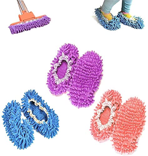 CHUANGOU 3 Paar Bodenwischer Hausschuhe Mikrofaser Staub Putzschuhe für die Hausreinigung, 3 Farben von CHUANGOU