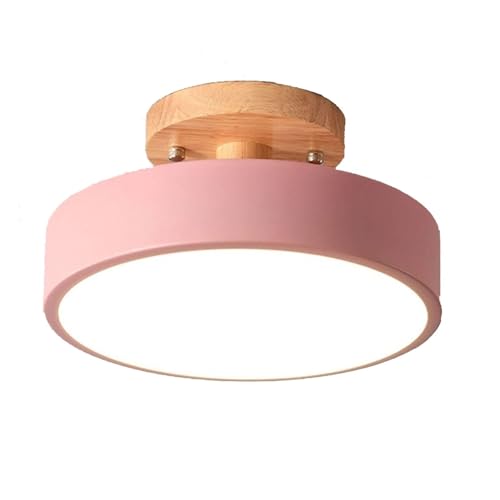 Deckenlampe Nordische runde LED-Deckenleuchte Sparende dreifarbige dimmbare Deckenleuchte Semi Flush Mount Close to Ceiling Lighting Fixture for Flur Garderobe Veranda Balkon ( Color : Pink , Size : W von LUOYAOB