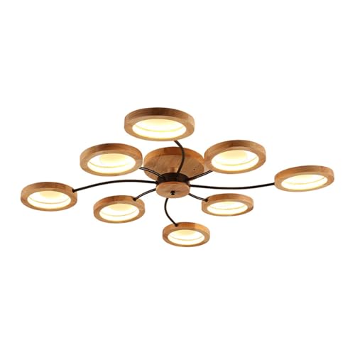 Deckenlampe Rustikale kreisförmige Holz-Deckenleuchte Farmhouse Semi Flush Mount Deckenleuchte Close To Ceiling Light Fixtures for Schlafzimmer, Küche, Wohnzimmer(Infinitely Dimmable,8 lights) von LUOYAOB