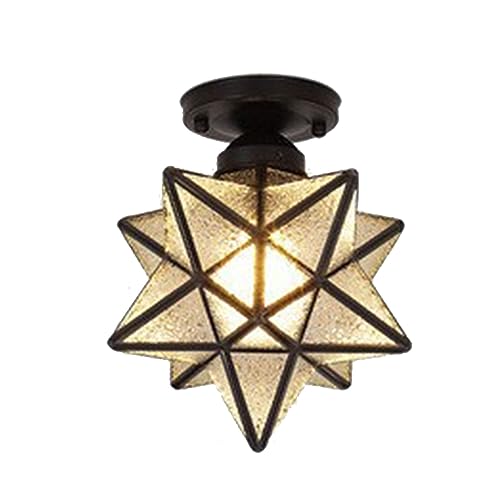 Deckenlampe Sternförmige Vintage-Deckenleuchte Messing Glas Lampenschirm Deckenleuchte Semi Flush Mount Close To Ceiling Light Fixtures for Eingangsbereich Flur Schlafzimmer Küche (Color : B-Black) von LUOYAOB
