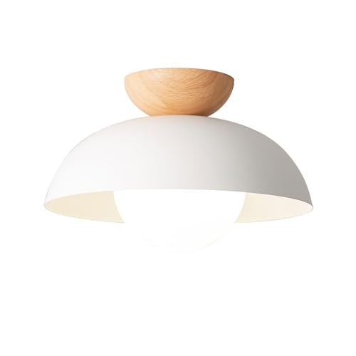 Deckenleuchte Wohnzimmerlampen Nordisch-moderne Deckenleuchte aus Holz Metall Küchenleuchte mit Glasschirm Close To Ceiling Light Fixtures for Flur Schlafzimmer Gang Korridor Veranda Treppe(White) von LUOYAOB