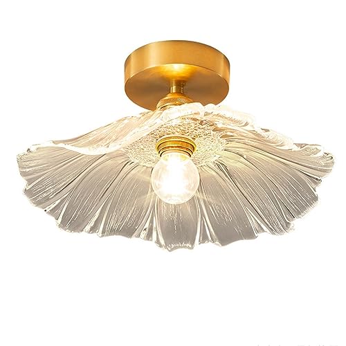 Deckenleuchte Wohnzimmerlampen Vintage Lotus Blatt Form Deckenleuchte Japanischen Stil Messing Glas Deckenleuchte Semi Flush Mount Close To Ceiling Light Fixtures for Garderobe Flur Eingang Küche Bad von LUOYAOB