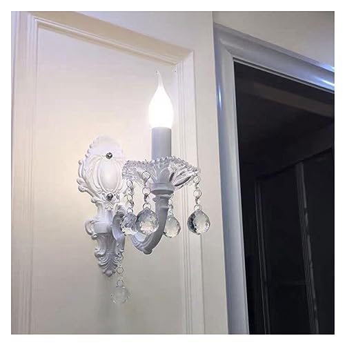 Korridorlampe Dekorative Wand Beleuchtung Traditionelle Kristall-Wandleuchte in Distressed-Optik Weißes Finish Kerze Wandleuchter Wandleuchte for Bauernhaus Schlafzimmer Wohnzimmer Restaurant Treppe B von LUOYAOB