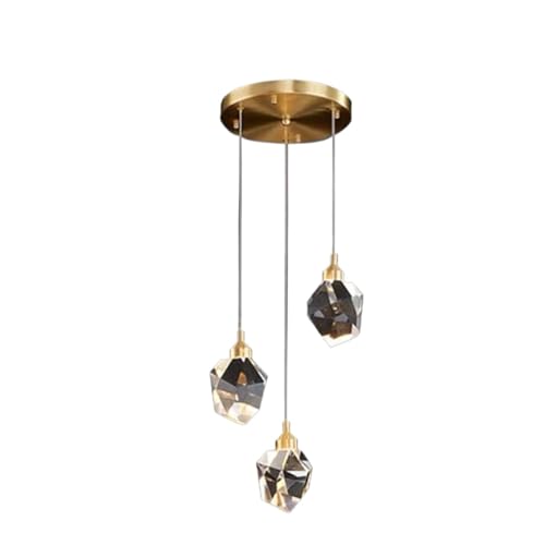Kristall Pendelleuchte Kupfer K9 Kristall Pendelleuchte Moderne Kristall Gold Hängelampe Höhenverstellbare Deckenleuchte for Kücheninsel Schlafzimmer Nachttisch Esszimmer Bar ( Color : Warm Light -300 von LUOYAOB