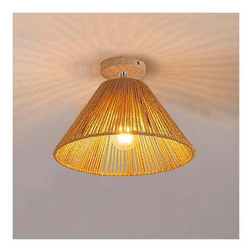 LUOYAOB Bauernhaus Gewebte Seil Deckenleuchte Retro Handgefertigt Rustikale Holz Rattan Schirmlampe Mid Century Inneneinrichtung Einrichtung for Eingangsbereich Schlafzimmer Flur(Bruin) von LUOYAOB