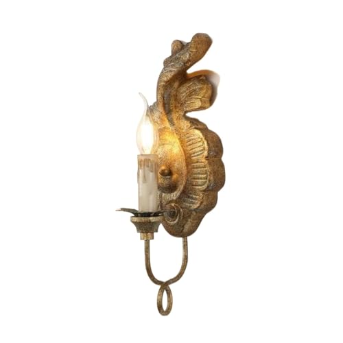 LUOYAOB Europäische Vintage Holz Wandleuchte E14 Kerze Glühbirne Wandleuchte Eisen Arm Antik Finish Wandlampe for Schlafzimmer Wohnzimmer Nachttisch(Gold) von LUOYAOB