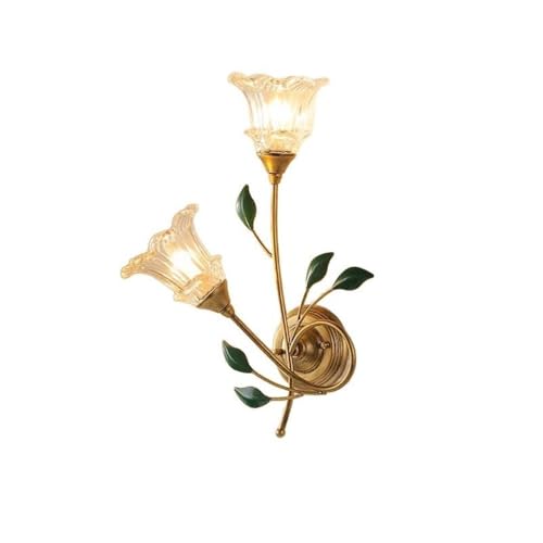 LUOYAOB Französische Retro-Wandleuchte, 2 Lichter, floraler Glaslampenschirm, Wandlampe, Metalllampenkörper, Wandleuchte for Schlafzimmer, Nachttisch, Wohnzimmer(Left) von LUOYAOB