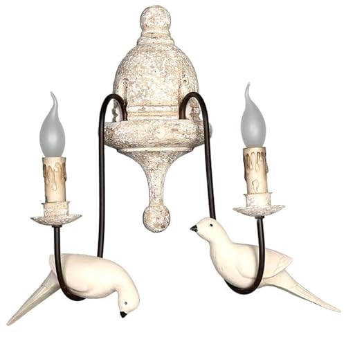 LUOYAOB Französische Vintage Rustikale Vogel Wandlampe Bauernhaus Kerze Wandlampe Distressed Weiß Holz Finish Wandleuchten for Schlafzimmer Wohnzimmer(2-Lights) von LUOYAOB