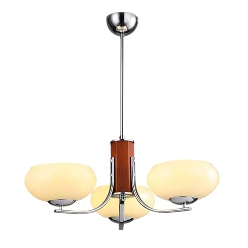 LUOYAOB Französische mittelalterliche Persimmon-Hängelampe mit 3 Köpfen, Glasschirm, Pendelleuchte, Eisenkörper, Kronleuchter for Schlafzimmer, Flur, Esszimmer von LUOYAOB