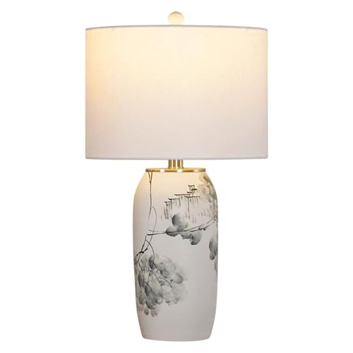 LUOYAOB Handbemalte amerikanische weiße Keramik-Tischlampe im Chinoiserie-Design mit weißem Stofflampenschirm for Schlafzimmer und Wohnzimmer LUOYAOB Handbemalte amerikanische weiße Keramik-Tischlampe im Chinoiserie-Design mit weißem Stofflampenschirm for Schlafzimmer und Wohnzimmer von LUOYAOB