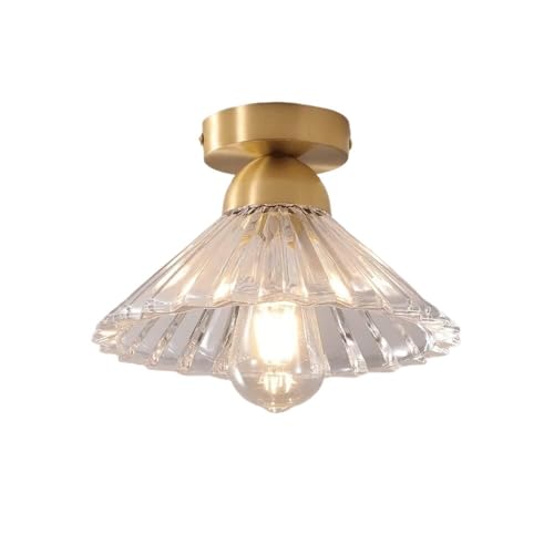 LUOYAOB Japanische Deckenleuchte aus plissiertem mit halbbündiger Montage und Messing-Finish, Mid-Century Modern Vintage-Lampe, Inneneinrichtung for Flur, Eingangsbereich, Schlafzimmer(Ceiling Mount) von LUOYAOB