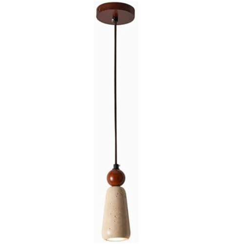 LUOYAOB Japanische Retro-Hängelampe mit verstellbarem Korpus aus gelbem Travertin, Pendelleuchte, kugelförmige Dekoration, Kronleuchter mit Massivholzsockel for Schlafzimmer(Walnut Wood) von LUOYAOB